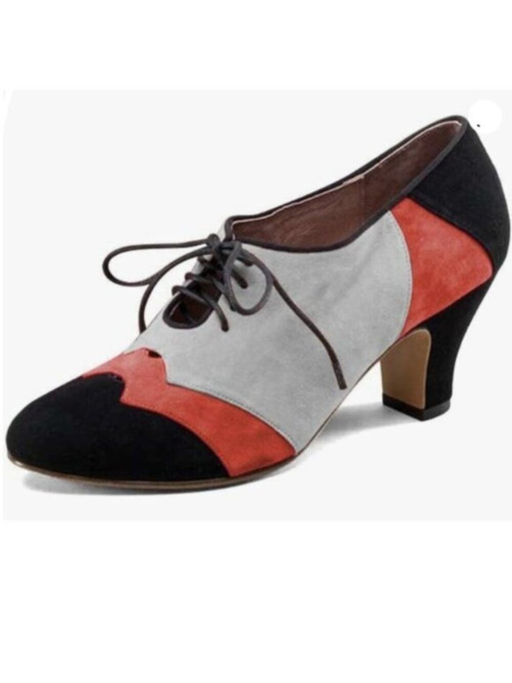 FOWT Women Patchwork Round Closed Toe Oxford Loafers Grey-red Shoes Office Shoes